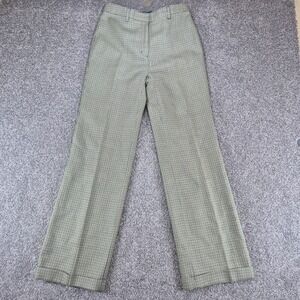J.Crew Wide Leg Trousers Womens 4 Green Navy Houndstooth 100% Wool Cuffed Pants